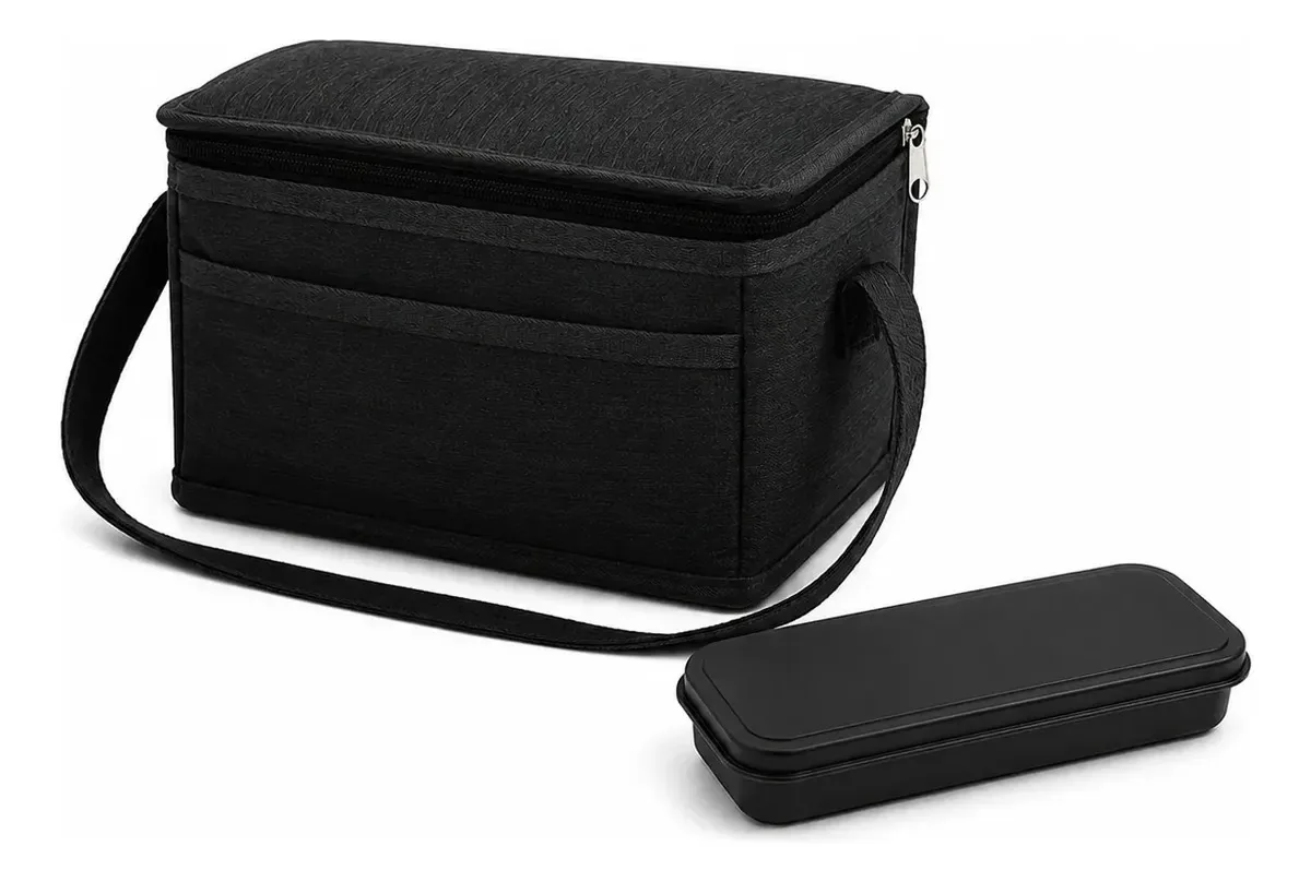 Bolsa Térmica Feminina Masculina Porta Marmita +porta Talher Preta