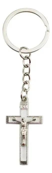 Chaveiro Crucifixo 4.5cm Material Metal Branco