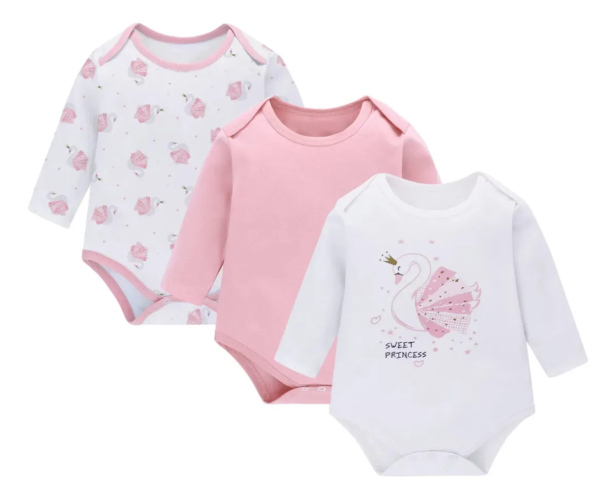 Conjunto de 3 macacões de algodão para bebês Miracle Baby Color Swan, tamanho 9-12 m