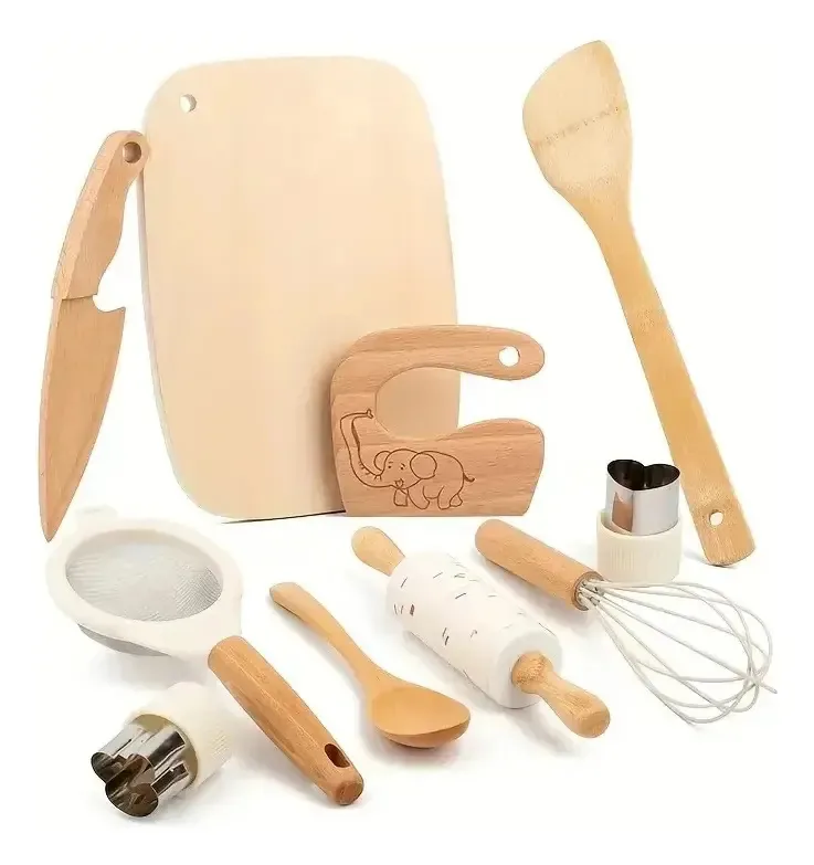 Conjunto de utensílios de cozinha de madeira