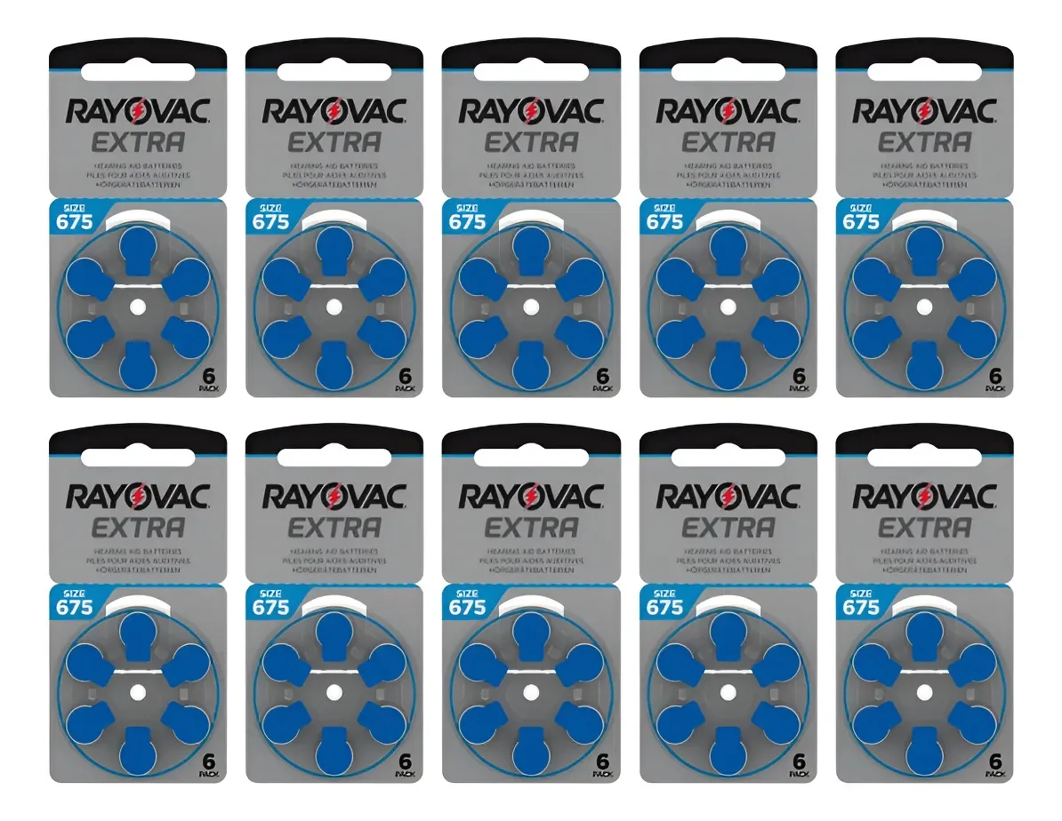 60 Pilhas Rayovac Aparelhos Auditivos - Tam 675(selo Azul) Azul