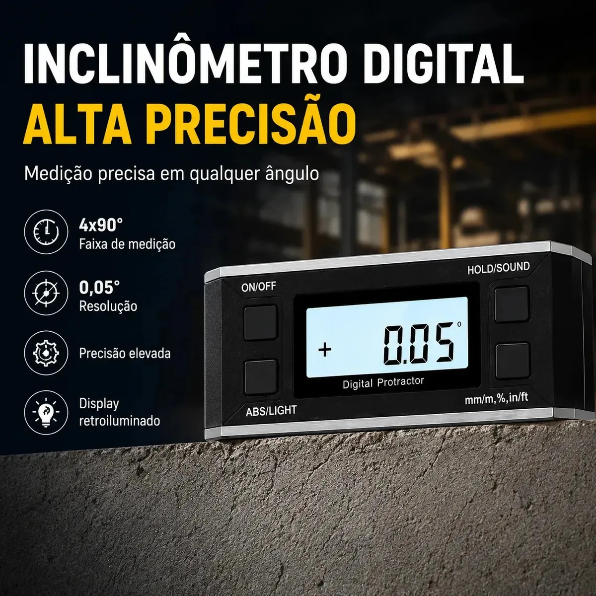 Inclinômetro Digital 4x90° Com Ímã E Luz De Fundo Nível Ângulo Régua Medição Wd-115 - Hearbuds