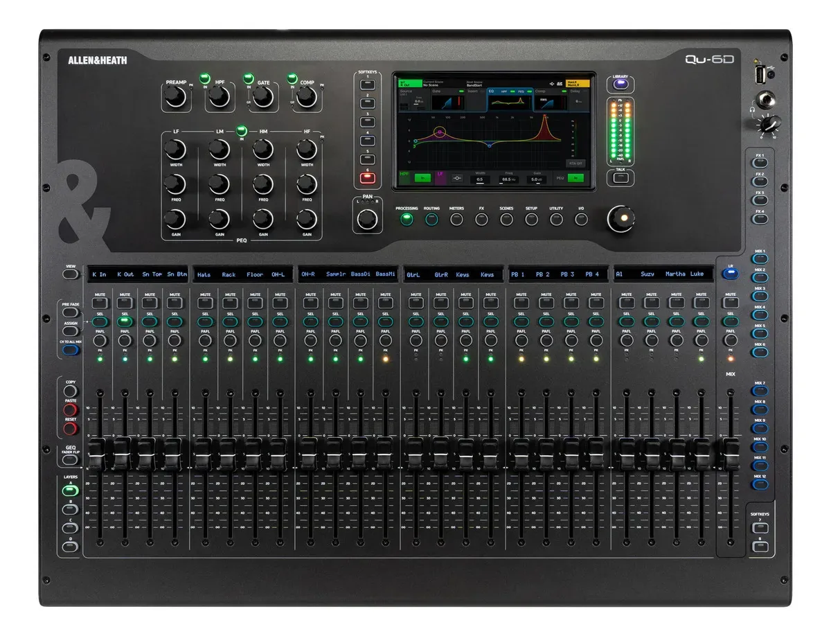 Mixer digital Allen & Heath com 24 entradas Dante Qu-6d