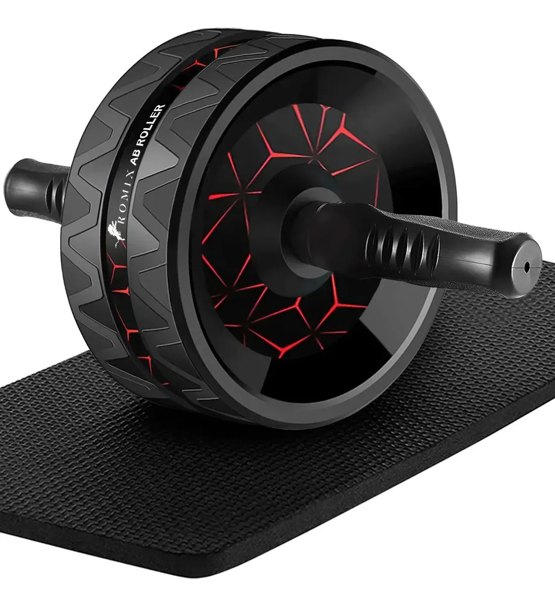 Roda de rolo abdominal Romix, rolo abdominal largo. Preto com detalhes vermelhos