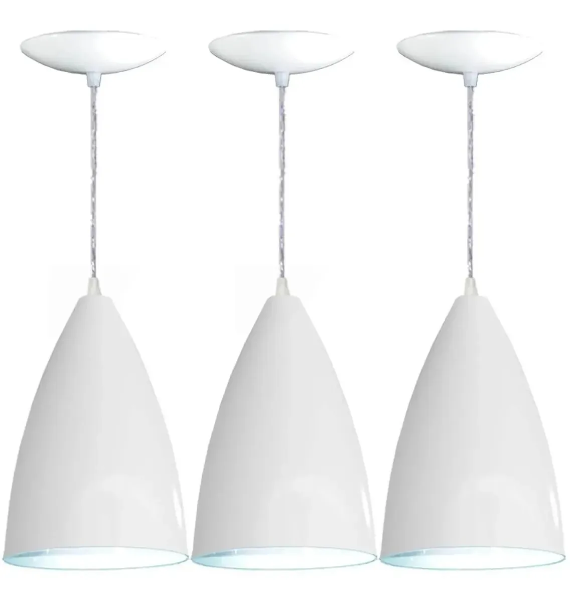 Kit 3 Luminárias Pendente Bala Em Alumínio Cor Branca