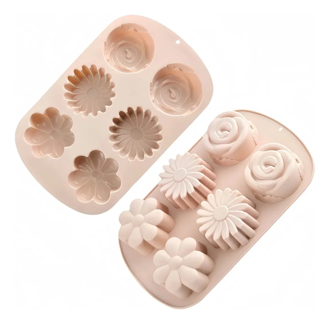 2 moldes de cozimento de silicone, 6 cavidades, flores rosa