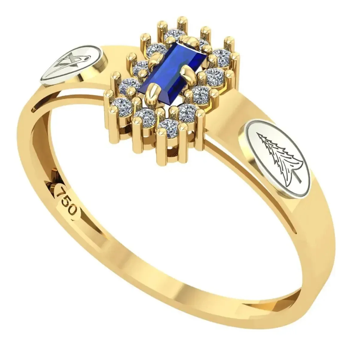 Anel Ouro 18k Formatura Baguete Arquitetura Unissex Cor Amarelo Tamanho 15