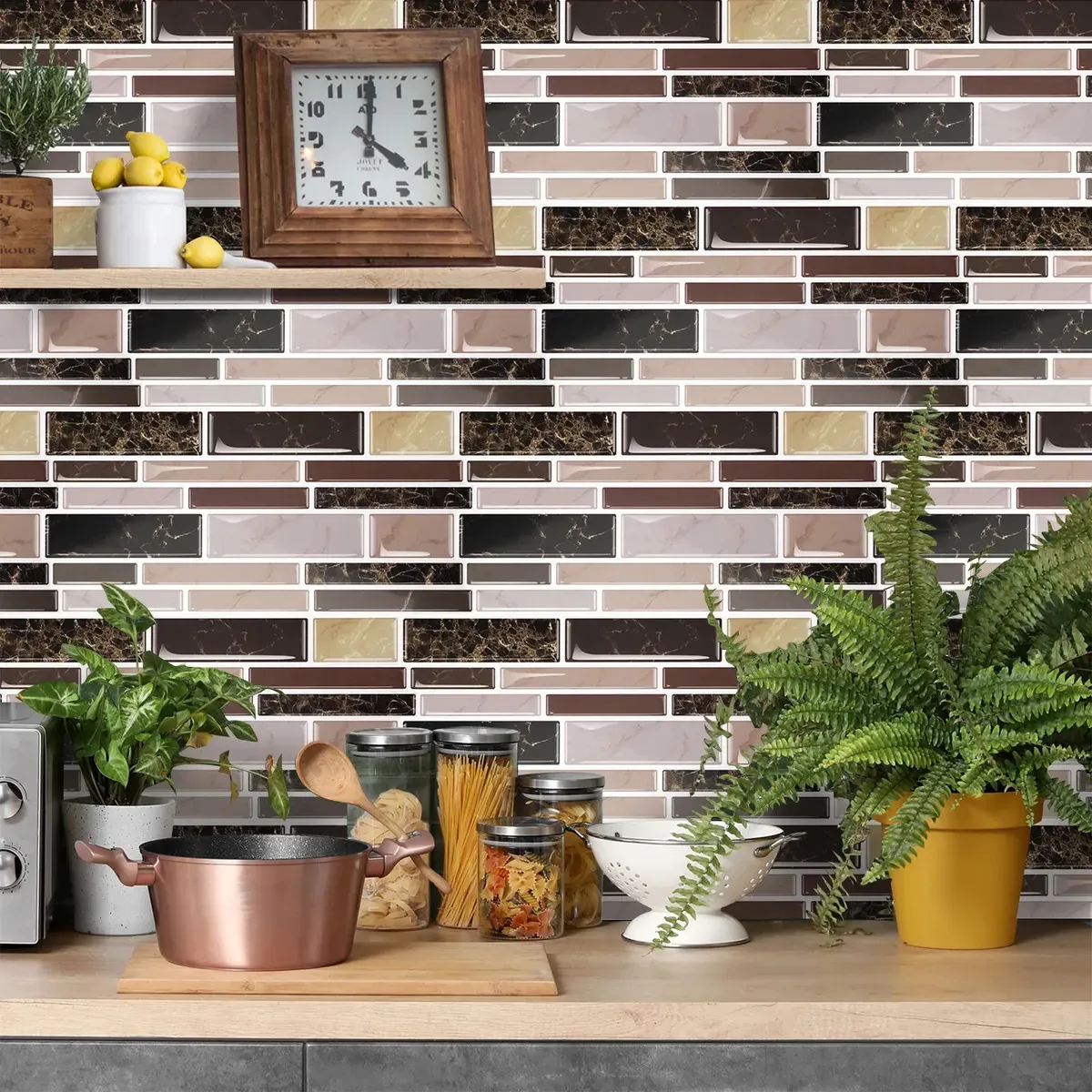 Telhas adesivas de mármore Painel decorativo de parede impermeável Painéis decorativos de cor laranja escuro