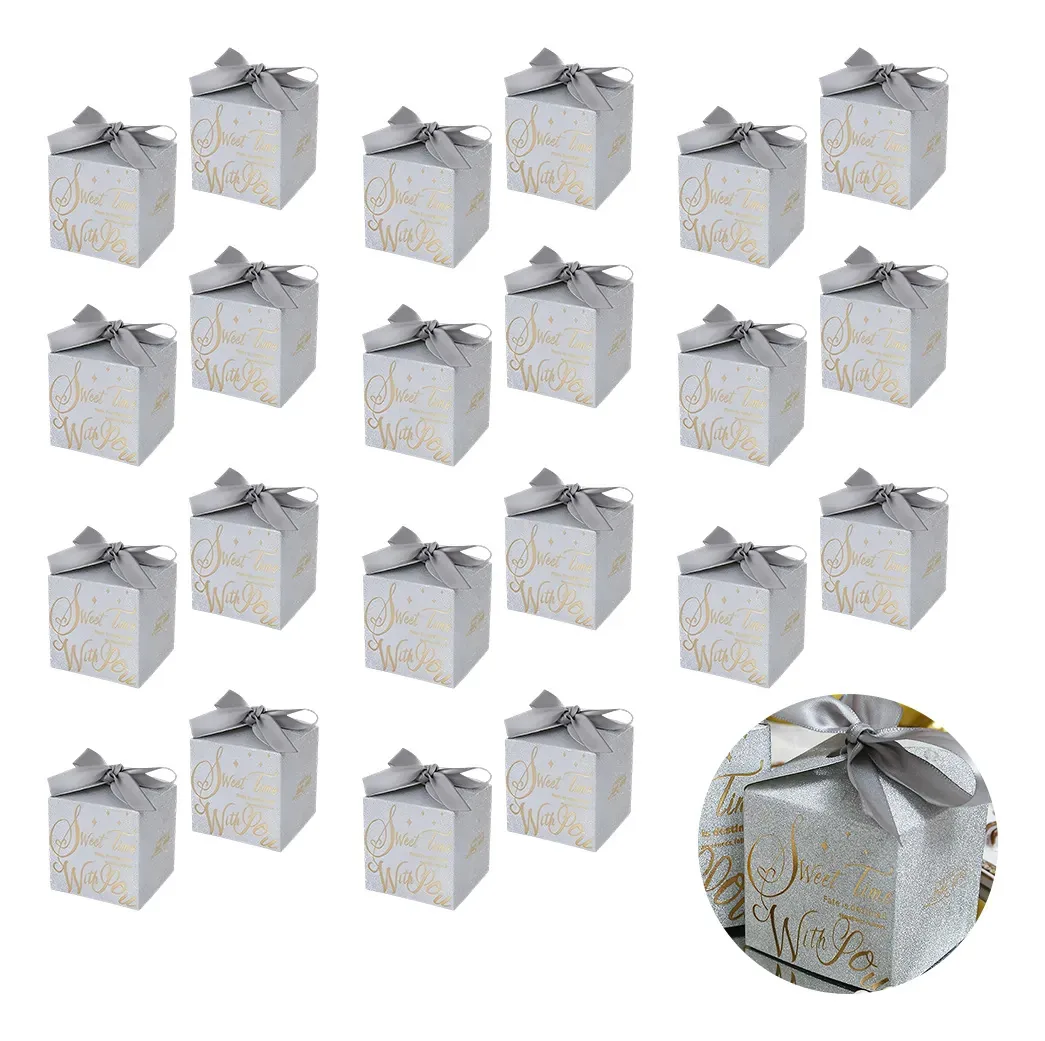 25 caixas para doces Caixas para Sweet Memories Wedding Color Silver