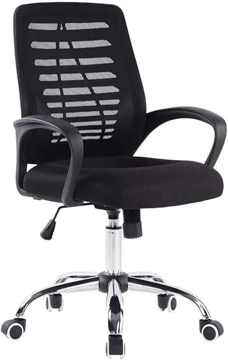 Cadeira de escritório com malha respirável e base de metal para mesa de escritório, escritório, rodas giratórias, altura ajustável, design ergonômico para maior conforto e durabilidade