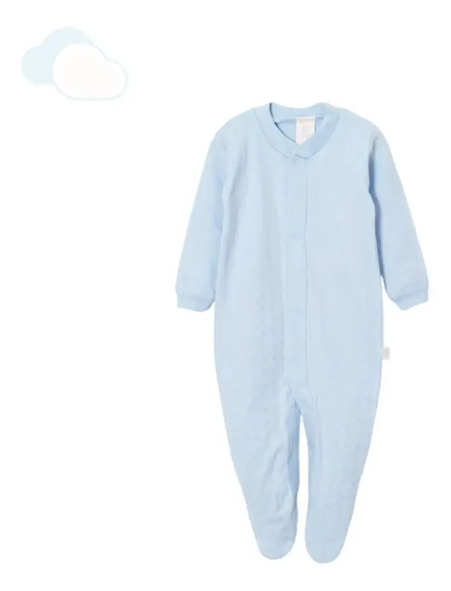 Macacão de bebê 100% algodão, manga comprida com pés, azul claro, roupas de bebê, tamanho 2 (9 meses)
