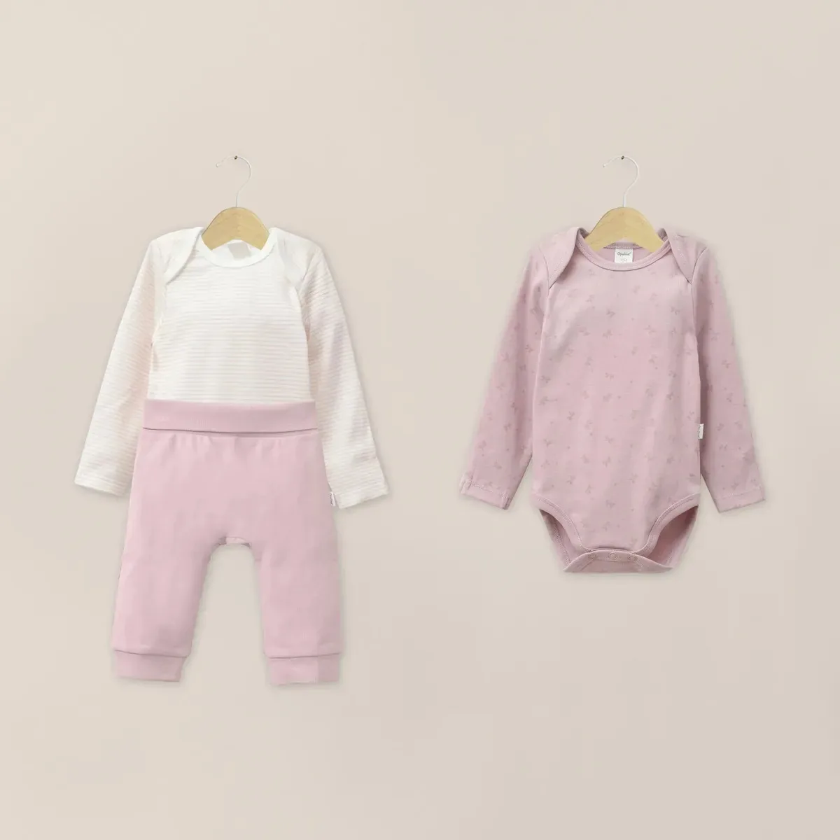 Conjunto de corpos e calças de bebê rosa antigas, rosa opalino, 6 m