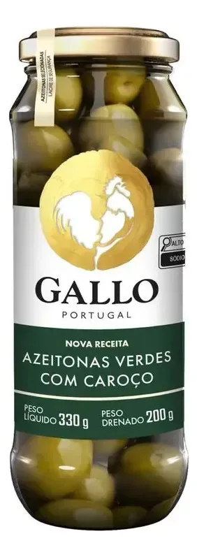 Azeitona Verde Em Conserva Com Caroço Gallo Vidro 200g
