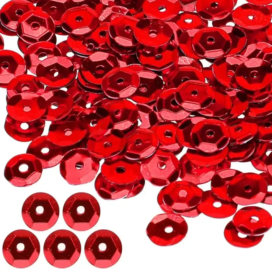 Lantejoulas redondas de 6 mm, artesanato, 15 gr, cor vermelha