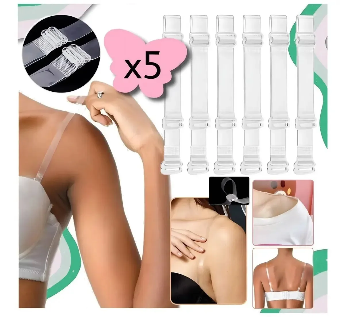 Macacão feminino fino de silicone transparente Breteles X5 Pairs