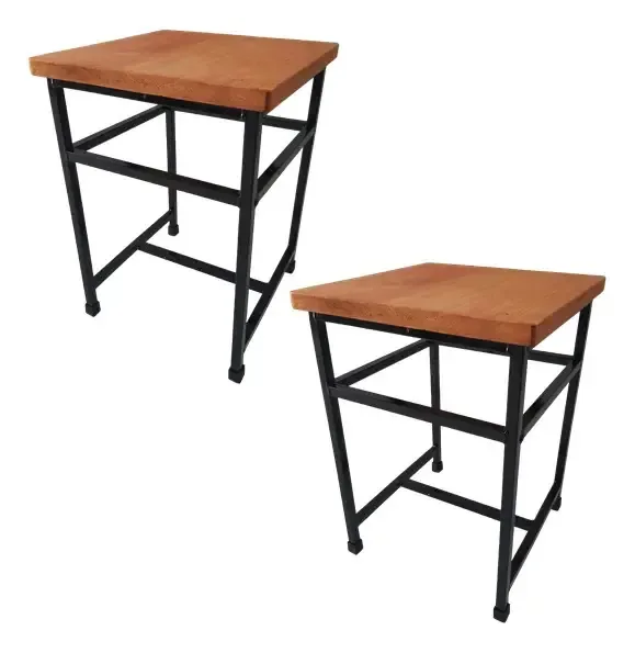 Conjunto Banquinhos Quadrados Para Área Gourmet Pintura Eletrostática Preto