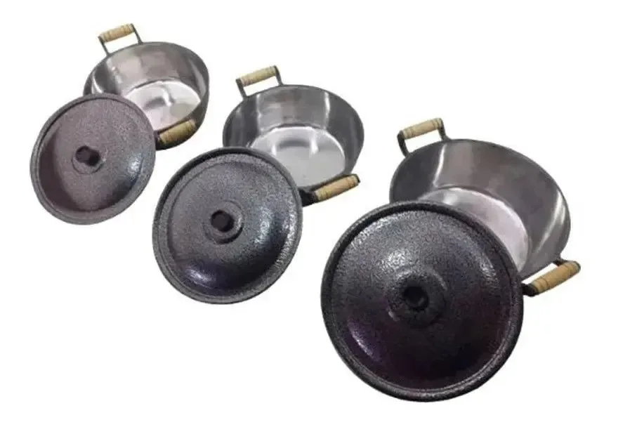 Jogo Panelas Grossas E Grande Preto Aluminio Batido Fundido