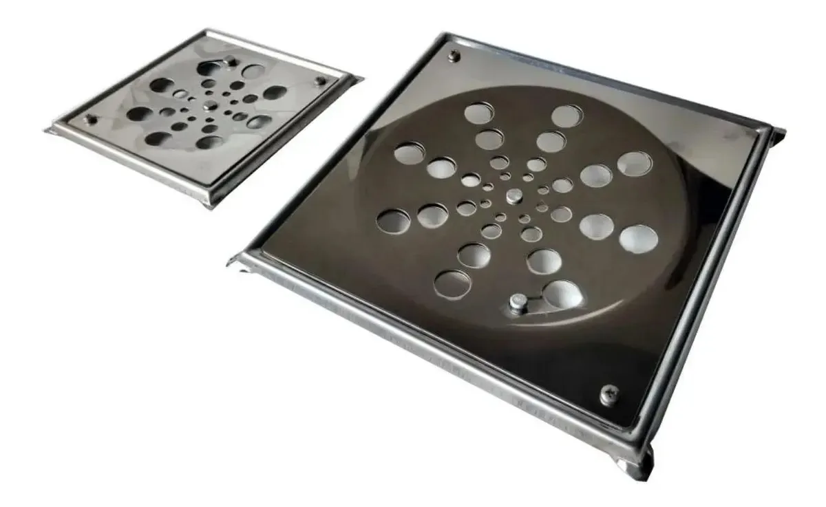 Kit 4 Ralos Inox 2 10x10cm 2 15x15cm Completo Fecho Caixilho
