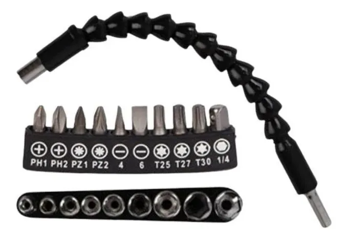 Cabo Extensor Flexível Para Parafusadeira + Bits E Soquetes