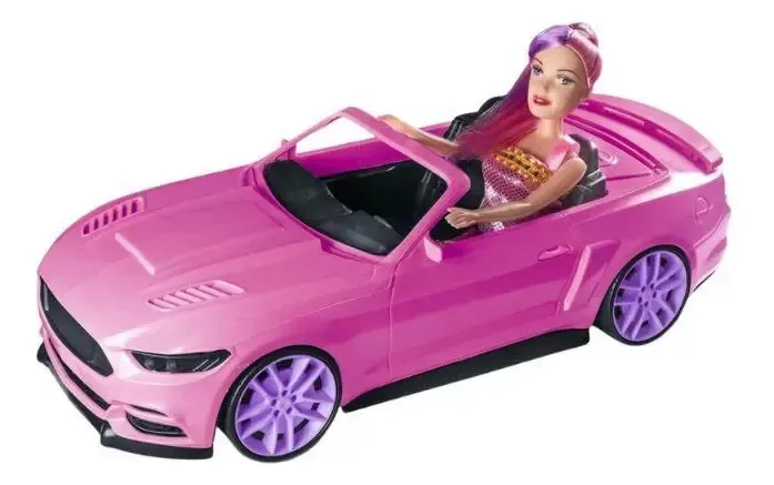 Carro Conversível Rosa 33cm Com Boneca Brinquedo Infantil