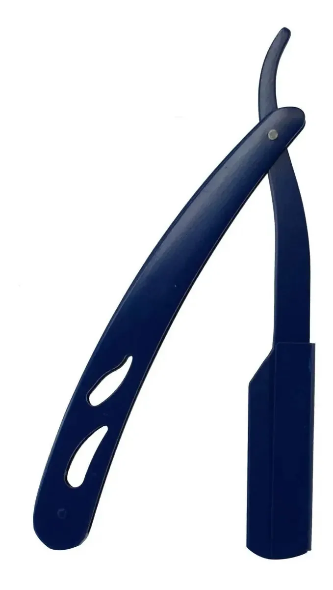 Navalha Navalhete Barbeiro Dourada Aço Inox Profissional Azul