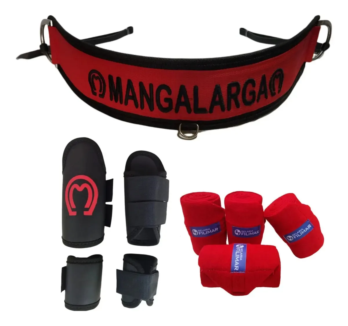 Peitoral De Fita + Caneleira Protetora + Faixa Para Patas Vermelho