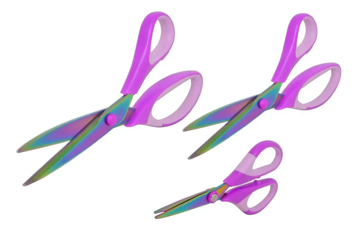 Kit 3 Tesouras Titanium Titânio Não Perde O Corte Costura Roxo