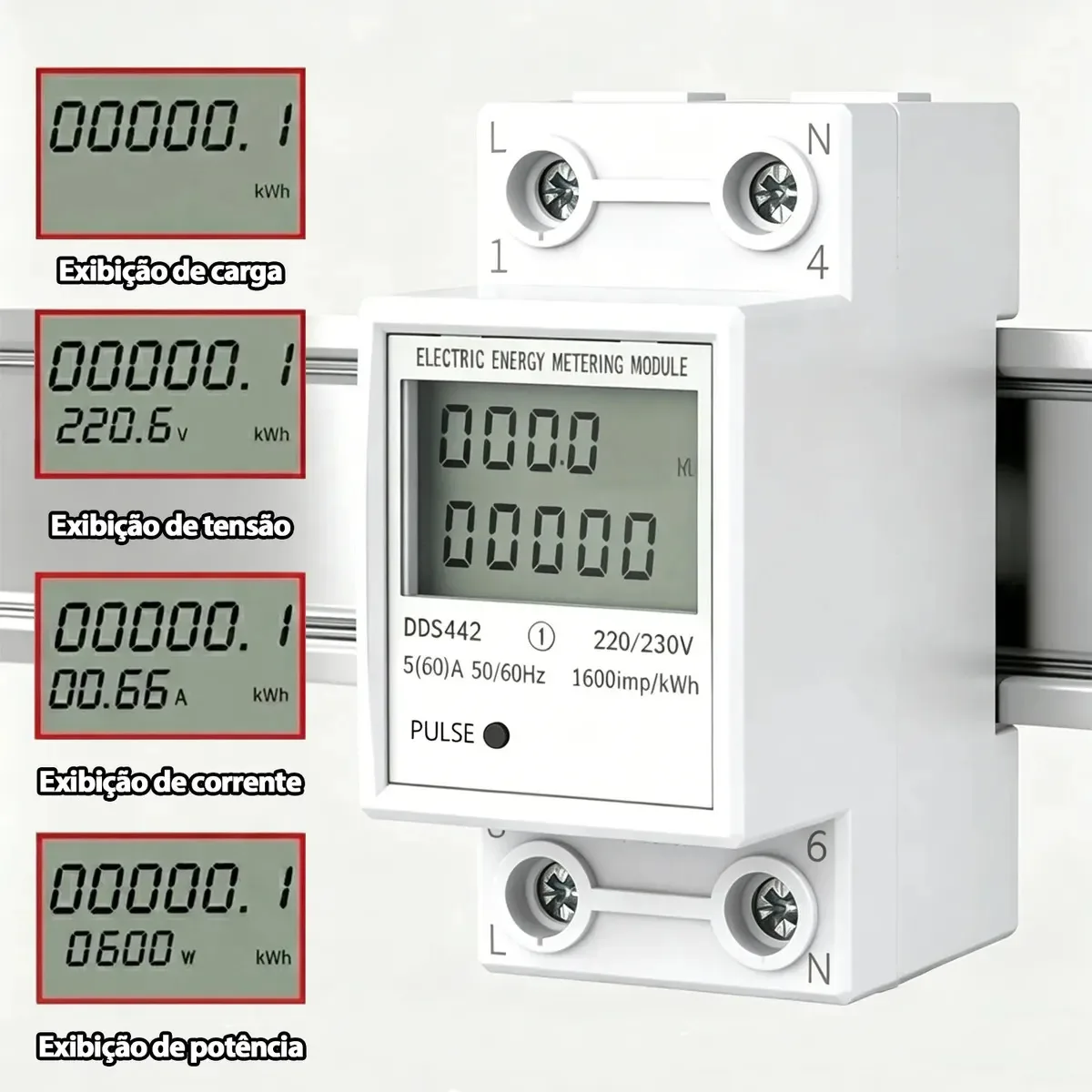 Medidor Consumo Elétrica Digital Monofásico Led Ac 220v 80a Tensão Corrente, Potência E Energia Suporte para Trilho DIN 35mm