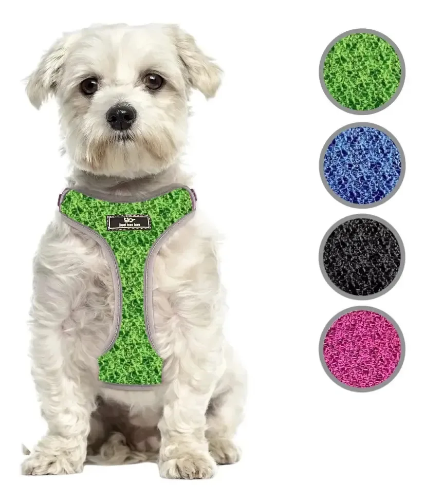 Grande arnês verde ajustável para cães com faixas refletivas