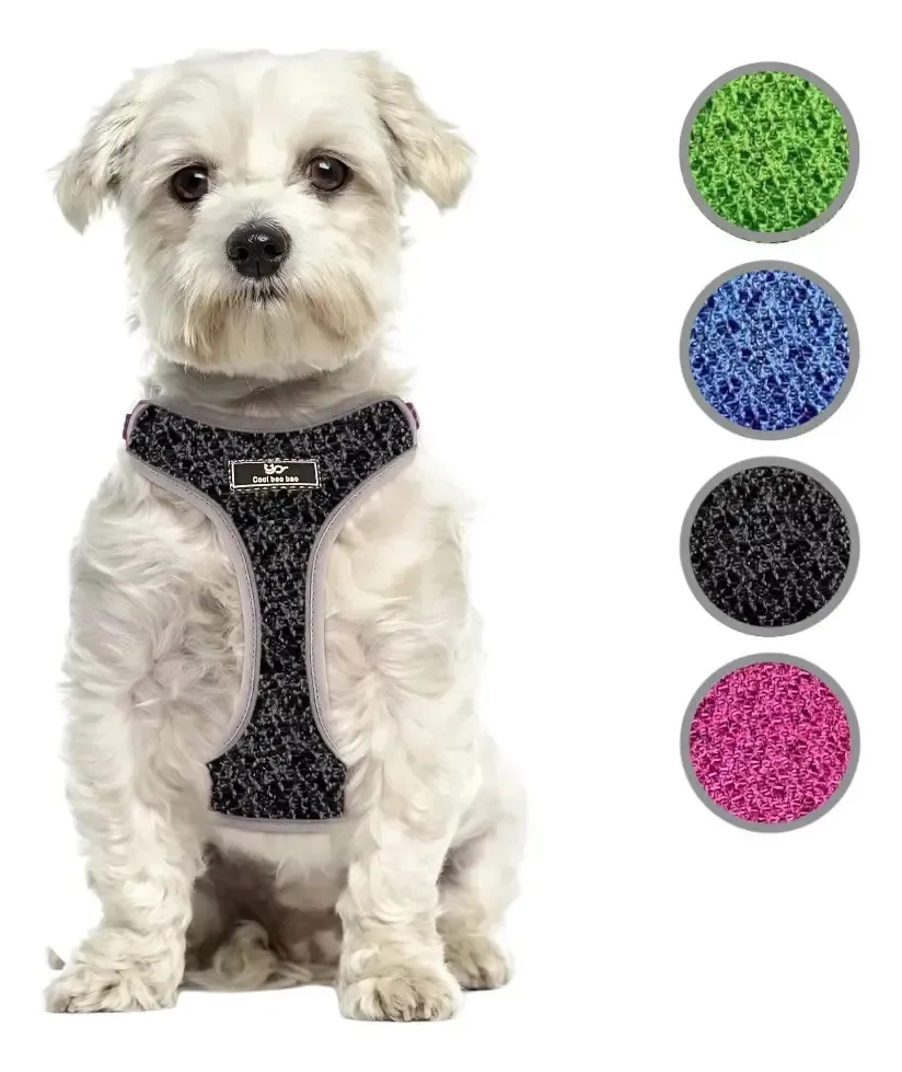 Grande arnês preto ajustável para cães com faixas refletivas