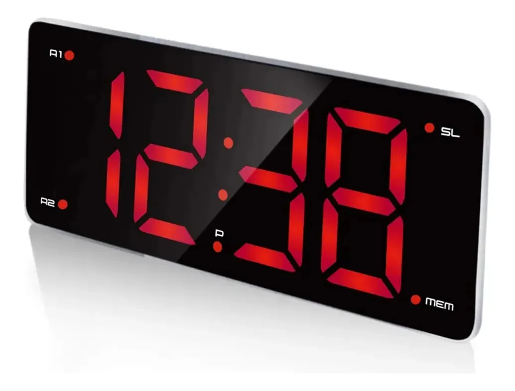 Relógio LED Karfri, rádio, relógio eletrônico, ajuste de brilho, adaptador de alimentação USB, alarme de dia de trabalho, alarme adiado, alarme duplo, relógio com display de 12/24 horas