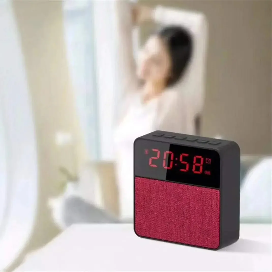Mini alto-falante Bluetooth sem fio Karfri com rádio-relógio, função de chamada mãos-livres, anúncio de voz, visor de hora, rádio FM e despertador, azul (rosa) (azul)