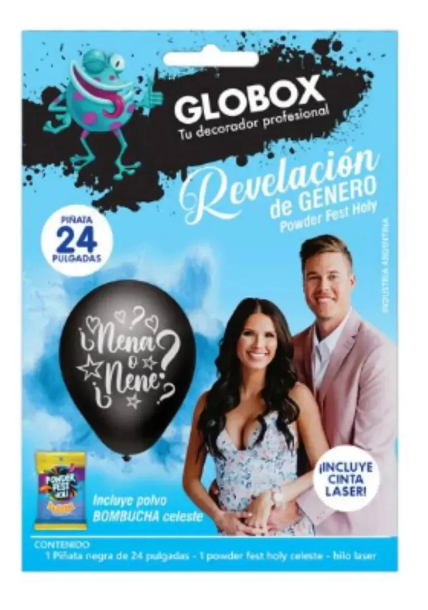 Piñata Sex Reveal Gender 60 cm + Holi Powder + Fita azul clara Piñata tamanho 24 polegadas
