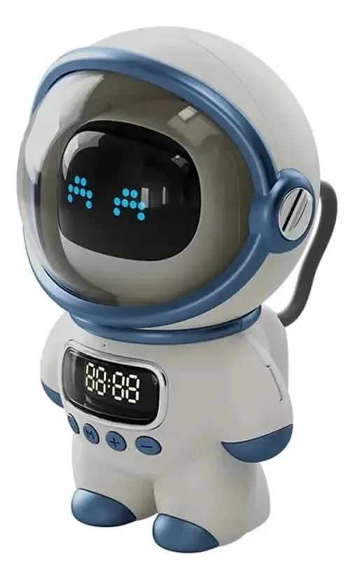 Alto-falante Bluetooth Rosrrtlm Smart Astronaut, áudio interativo estéreo portátil com suporte para despertador, relógio de mesa TF/FM