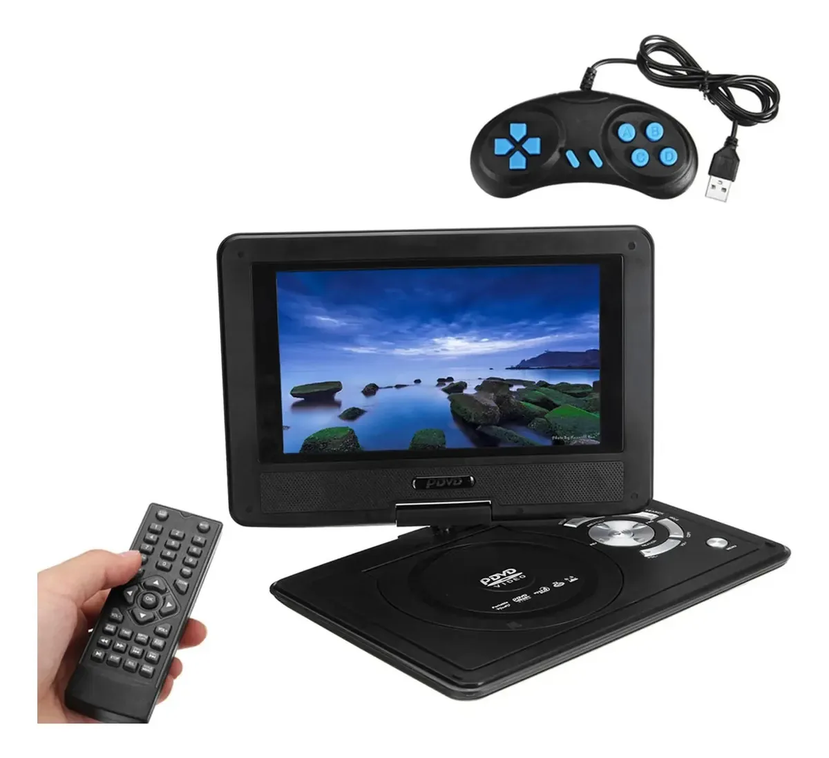 Leitor de DVD portátil de 9,8 polegadas, receptor AV, mini TV, alto-falantes de CD, reprodutor de jogos, rádio FM
