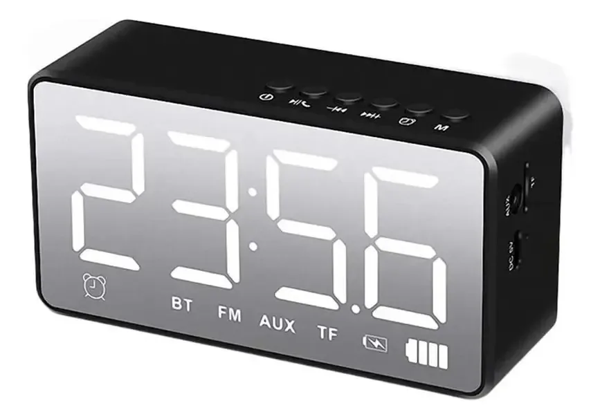 Rádio-despertador Gerrit para uso doméstico, despertador digital, relógios digitais de cabeceira com estéreo, rádio FM, cartão Aux Tf, ajustável, repetido, design espelhado, R