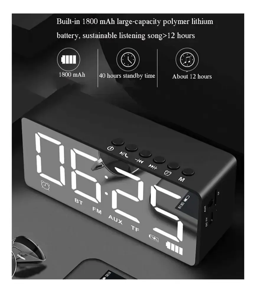 Rádio-despertador, despertador digital, relógios digitais de cabeceira com estéreo, rádio FM, ajustável, função de repetição, design espelhado, rosa (preto)