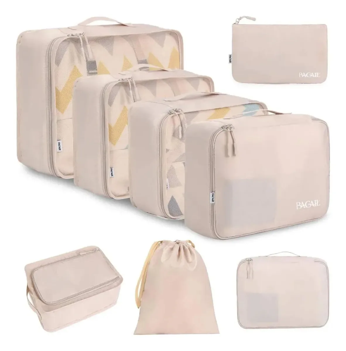 Conjunto Bagail de 8 bolsas organizadoras de bagagem Cream