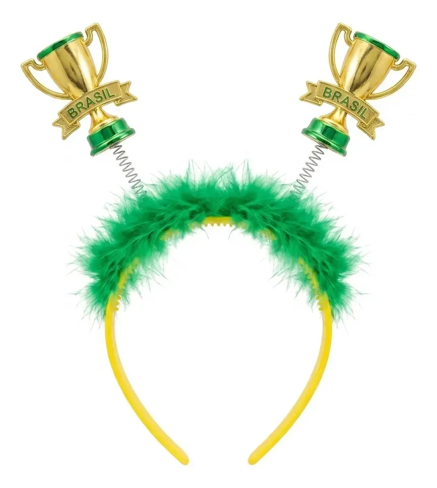 Pack 12 Tiaras Com Marabu Troféu Brasil Verde e Amarelo Para Festa