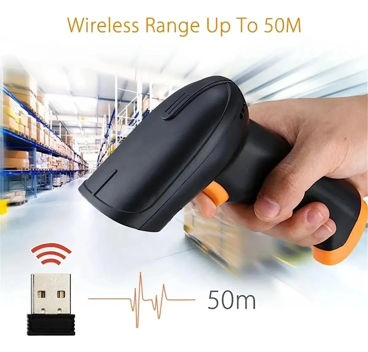 Leitor de código de barras Magill Leitor de código de barras sem fio Leitor de código de barras sem fio 2.4G com cabo USB Leitor de código de barras portátil