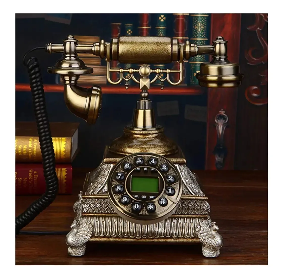 Telefone de escritório vintage Cmjsgg, linha fixa, ornamentos antigos, marrom e dourado, criativo, entalhado, europeu, retrô, telefone residencial antigo