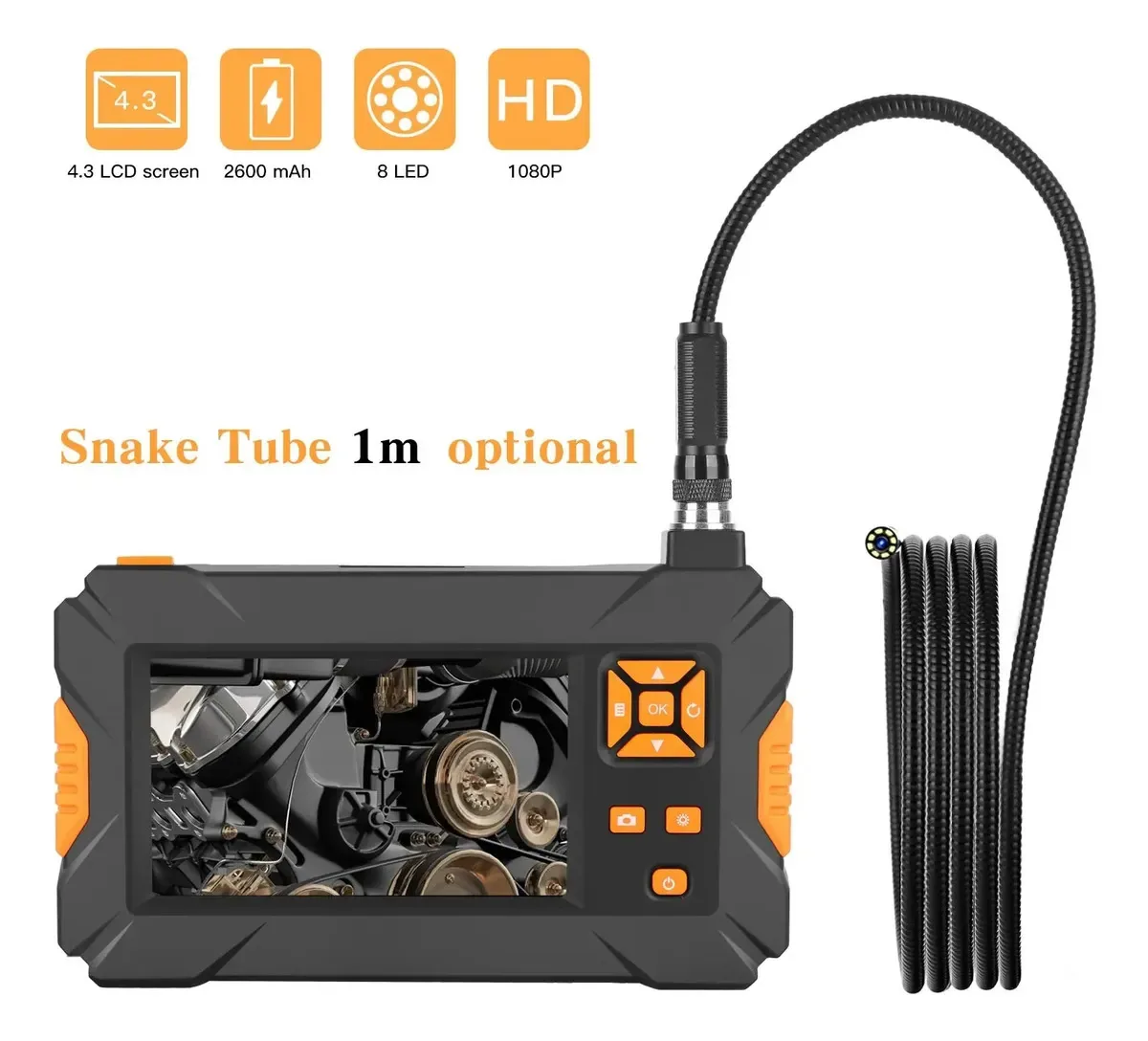 Câmera de inspeção Gerrit com tela LCD de 3 polegadas, endoscópio industrial com boroscópio HD 1080p, câmera portátil semirrígida digital IP67 para gravação de vídeo à prova d'água