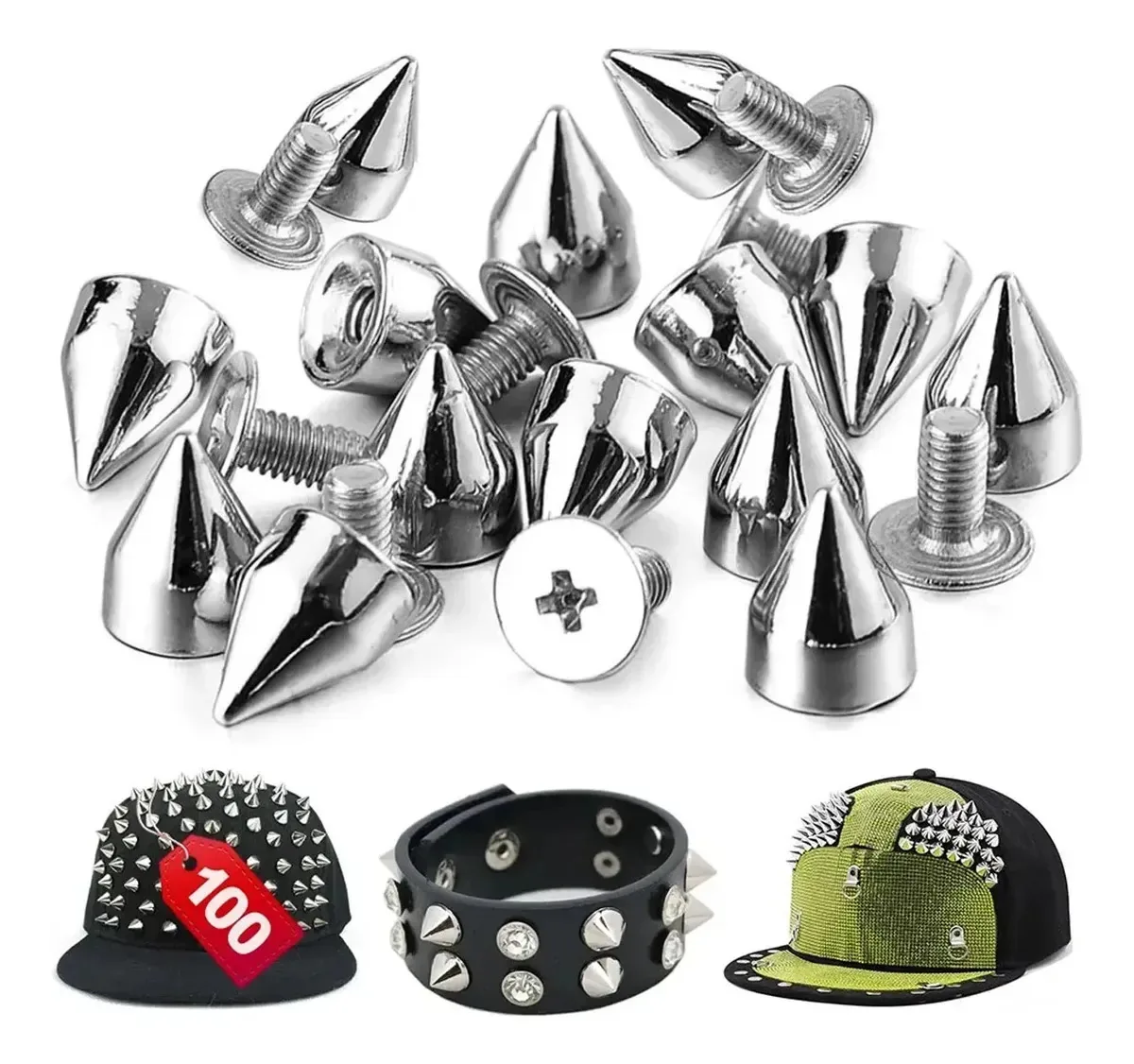 100 unidades de estofos de aplicação metálicos Rocker Punk Silver
