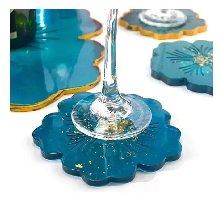 Moldes de resina de silicone Coasters Flower Design X3 White