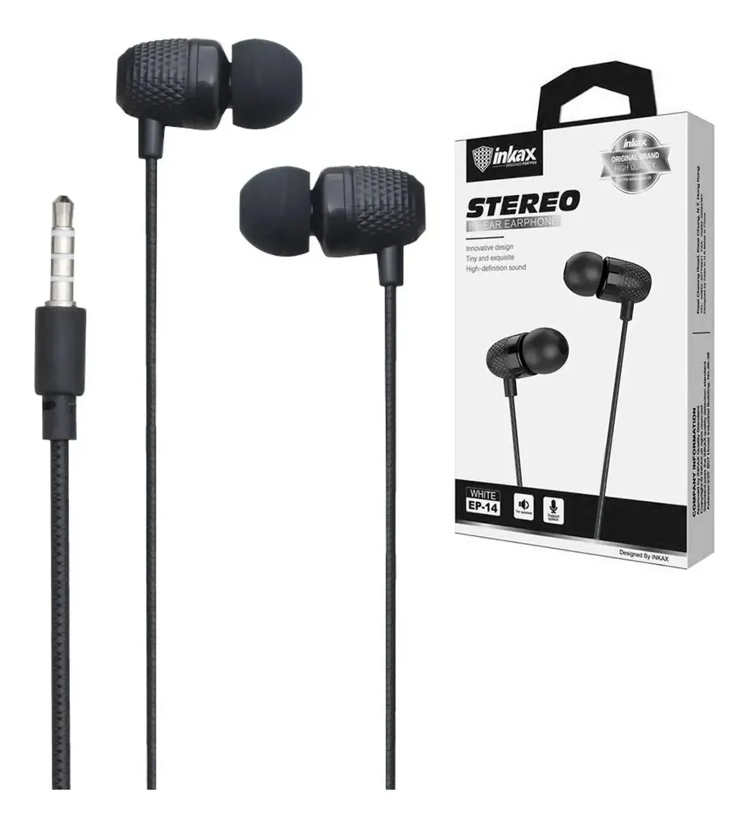 Fones de ouvido viva-voz Inkax Ep-14 Black com cabo longo de 1,2 M pretos