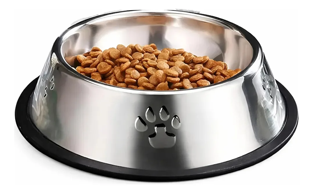 Placas de alimentação de cães para cães, gatos e animais de estimação, 22 cm, prata