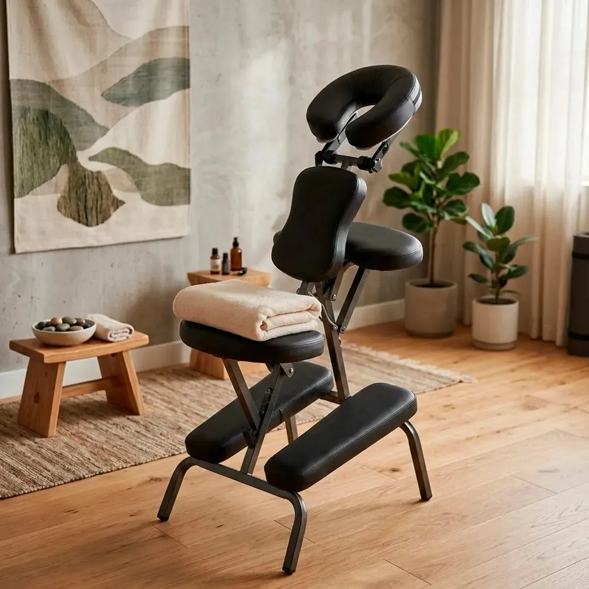 Cadeira de massagem ergonômica ajustável dobrável leve - bolsa preta