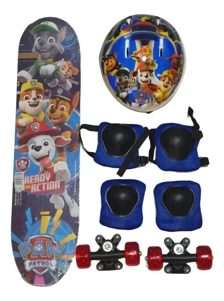Skate Infantil Patrulha Canina + Kit Proteção + Full