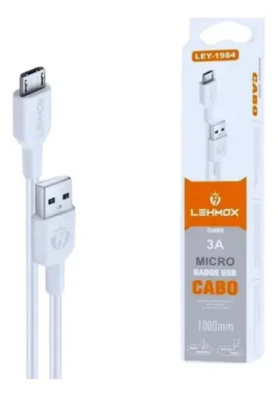 Atacado 20 Cabos Micro Usb Lehmox V8 Ley-1984 Branco