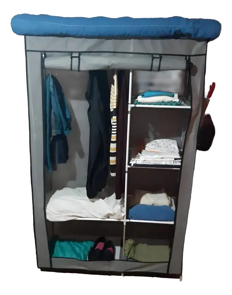 Guarda Roupa Dobravel Em Aço Organizador Com Cabideiro Cinza